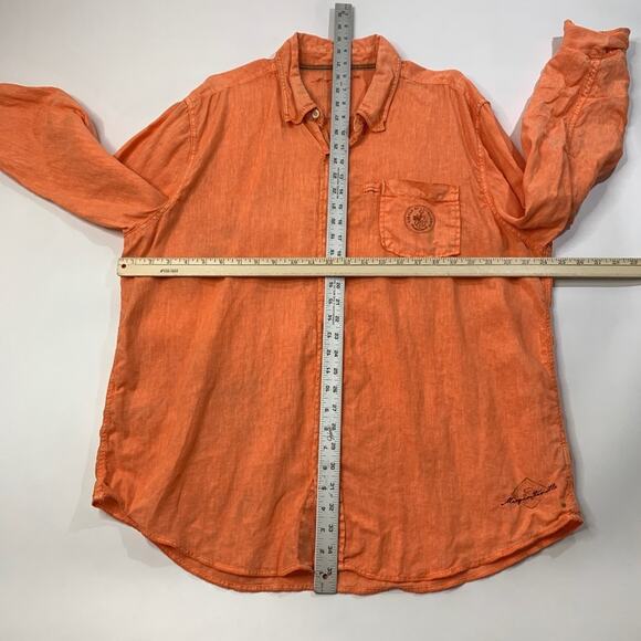 Margaritaville Shirt Mens XL Extra Large Carrot Orange Long Tab Sleeve Button Up - Picture 6 of 10